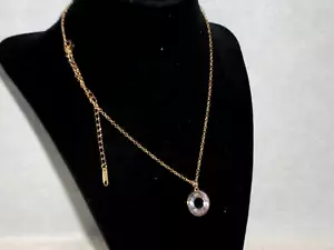 Pink Glass Round Donut Pendant Adjustable Chain Gold Stainless Steel J9-2 - Picture 1 of 3