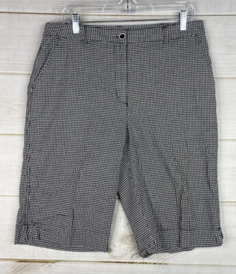 Karen Scott Skimmer Shorts Womens 14 Black White Check Stretch Cotton 12" Inseam - Image 1 of 4