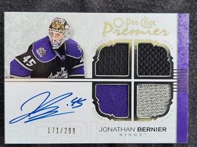 JONATHAN BERNIER 2007-08 O-PEE-CHEE PREMIER RC GU JERSEY /299 AUTO SIGNED CARD - Image 1 of 2