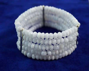 Bracciale Elasticizzato cinque fili in Calcedonio e Argento 925. Made in Italy - Foto 1 di 2