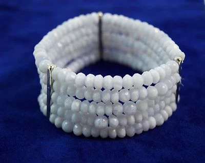 Bracciale Elasticizzato cinque fili in Calcedonio e Argento 925. Made in Italy - Immagine 1 di 2