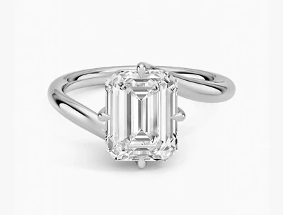 14k White Gold Solitaire Engagement Ring Lab Grown Emerald Cut Diamond 2.00 Ct - Image 1 of 4