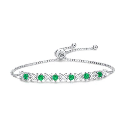 14K White Gold Over Silver 0.6CT Lab Created Green Emerald Women's Bobo Bracelet - Image 1 of 4