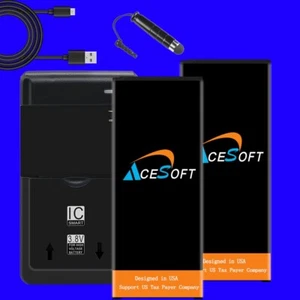 AceSoft 2 x 7220mAh Battery WALL Charger Cable f Samsung Galaxy Note 4 SM-N910A - Picture 1 of 1