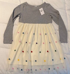 NWT Hanna Andersson Felt Polka Dot Tulle Dress Girls Gray & White Size 120 (6-7) - Picture 1 of 2