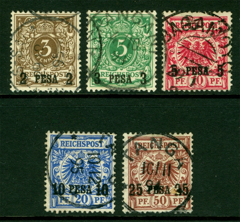 German Colonies - EAST AFRICA 1893 SURCHARGED set  Scott # 1-5  used /O - Image 1 of 1