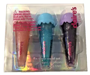 Claire's Club Ice Cream Cone Lip Gloss Wand Set of 3 Vanilla Cookie Flavored - Picture 1 of 4