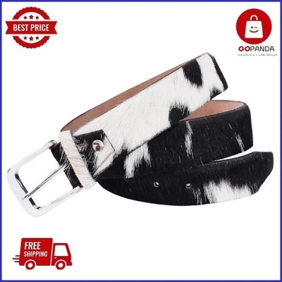 Elegante cinturón de cuero de vaca blanco y negro con hebilla plateada clásica Foto 1 de 4