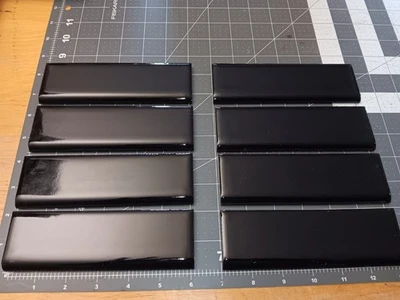 VTG. 8 pc. Gloss Black 1 15/16ths x 6 1/8 x  Bullnose Ceramic Tiles ( 2 x 6 ) - Image 1 of 4