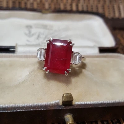 925 Sterling Silver Ring, Genuine Ruby Ring,6.76ct,Size N US 6.75,Art Deco Style - Image 1 of 4