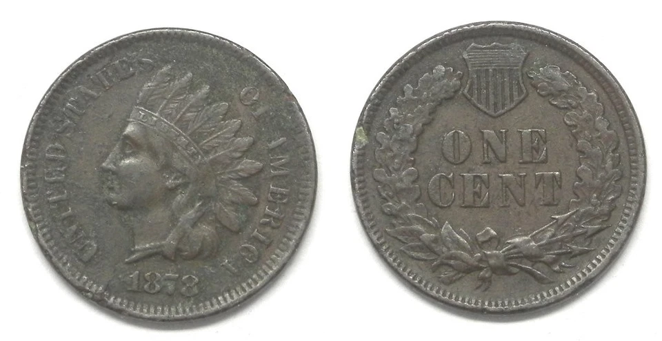 X7159  1878 Indian Head Cent Penny 1c, XF details, corroded - Image 1 of 1