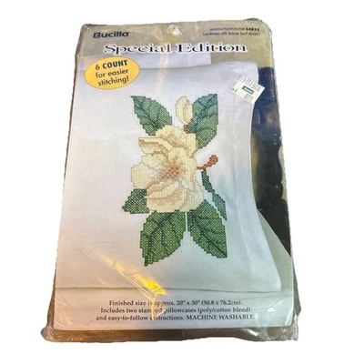 Vtg New Bucilla Magnolia #64895 Pillowcases Stamped Cross Stitch Kit No Floss - Image 1 of 4