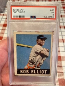 1948 Leaf Bob Elliot #65 PSA VG 3 Braves Fresh Grade Looks Nicer🔥🔥 - Picture 1 of 2