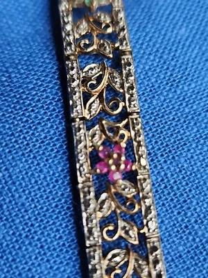 Pulsera Ross Simons Vermeil Floral Rubíes Esmeraldas Zafiros Oro Sobre Esterlina  Foto 1 de 4