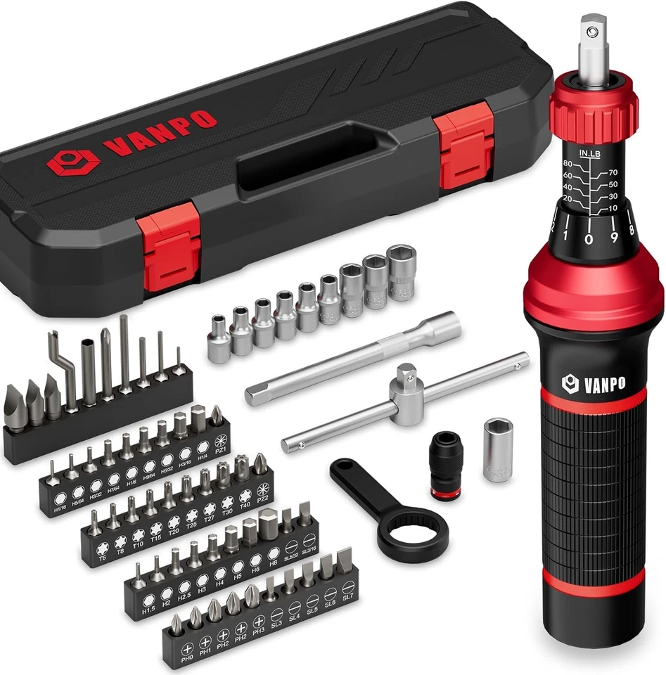 1/4" Torque Screwdriver Set, 64 Pcs 10�80 in-lb Inch Pound Torque Wrench - Изображение 1 из 4