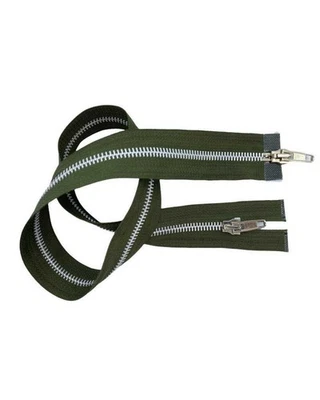 Cerniera Chiusura Zip Lampo Doppio Cursore Catena 6 Argento Metallo Lunga 65 Cm  - Immagine 1 di 3