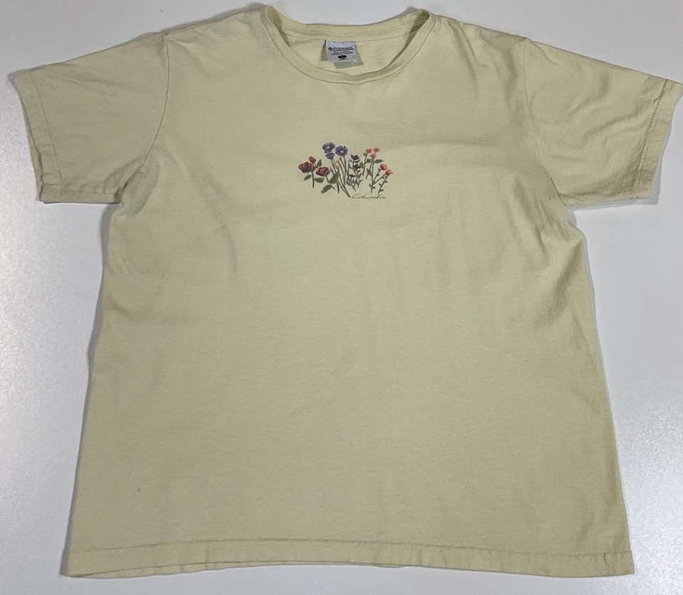 Camiseta vintage floral Columbia para mujer talla L amarilla Cottagecore Y2K Foto 1 de 4