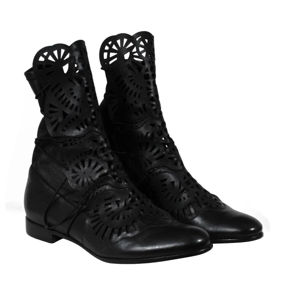 Alexandre Birman Mujeres Gladiador Bordado Cuero Botas EE. UU. 7,5 UE 37,5 Negro Foto 1 de 4