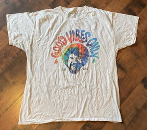 Bob Ross Good Vibes Only Paint Splatter Men’s 100% White Cotton T-Shirt Size XL - Picture 1 of 7