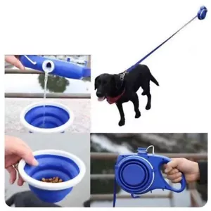 5 in 1 Dog Leash With Water Bottle, Collapsible Bowl, PoopBag Holder & Hook AU - Picture 1 of 13