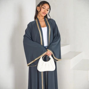 Dubai Women Muslim Open Abaya Cardigan Long Robes Turkey Islamic Kimono Dresses - Foto 1 di 24