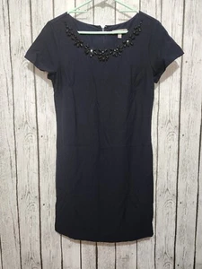Banana Republic Dress Navy Blue Short Sleeve Shift Black Gem Neckline Size 8 - Picture 1 of 9