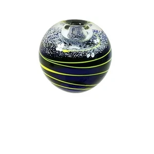 Briefbeschwerer Glas Kegel Kerzenhalter Blau Gelb Wirbel Design 3 3/4" Durchmesser - Bild 1 von 8