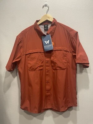 White Sierra Shirt Button Down Orange Short Sleeve UPF 30 Outdoor Vented *FLAW* - Image 1 of 4