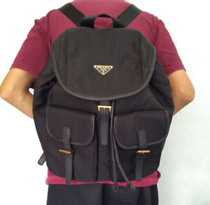  PRADA MILANO Backpack Bag Drawstring Black Colorful Nylon 