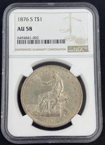 Dólar comercial de plata 1876 S NGC AU58 SIN MARCAS DE CORTE - Imagen 1 de 2