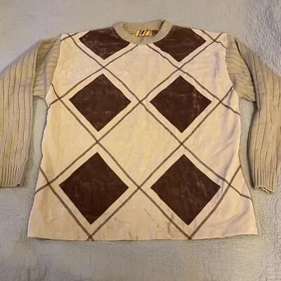 Trutus Biancarra Men’s Knit Velour Crewneck Sweater 90s 2XL Dad Grandpa Vintage - Image 1 of 4