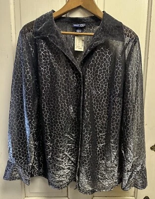 Blusa De Colección Y2K Metálica Botón Frontal Negra Plata Venezia 18/20 1X Nueva con Etiquetas Foto 1 de 4