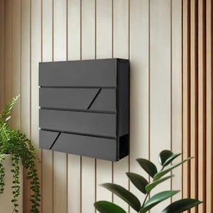 Buzón grande de acero montado en la pared negro buzón cuadrado buzón llave cerradura exterior - Imagen 1 de 10