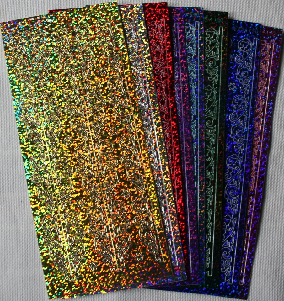 1 Stickerbogen Holografiefolie "Bordüren mit Blättern", Farbwahl, Jittenmeier - Bild 1 von 1