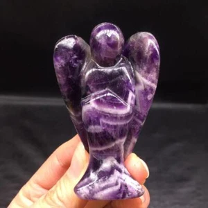 Natural Chevron Amethyst Quartz Crystal Carved Angel Reiki Healing Decorate 1Pc - Picture 1 of 23