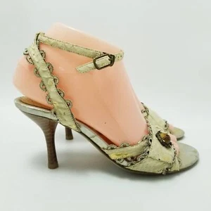 Cantarini Womens Ankle Strap Heels Sandals Shoes Beige Snakeskin Size EU 35 - Picture 1 of 13