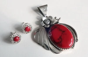 Fine Sterling Silver 925 pendant earrings Red Jasper Hand made native Mexican - Picture 1 of 6