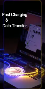 Fast charging/data cable 66W TYPE-C,iPhone,Micro, w/6A RGB light up cord - Picture 1 of 8