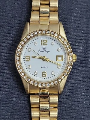 Relógio feminino Premier Designs joias quartzo tom dourado moldura de cristais face pequena - Imagem 1 de 4