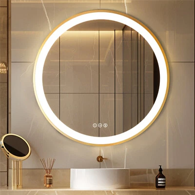 Round LED Bathroom Mirror with Lights Vanity Mirror Dimmable Anti-Fog Gold Frame - image 1 of 4
