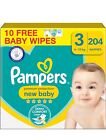 Pampers Premium Protection New Baby Size 3, 204 Nappies, 6kg-10kg, Monthly Pack
