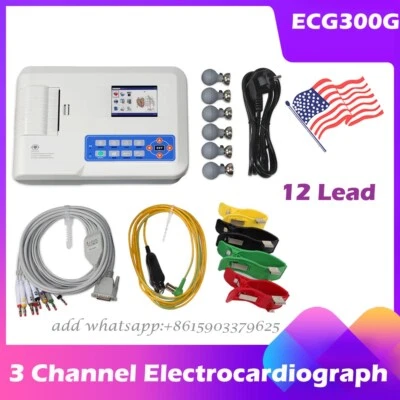 Digital 3-channel 12-lead ECG/EKG Machine electrocardiograph,USA stock - Image 1 of 4