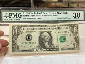 $1 1988A PMG 30 Gutter Fold Error Fr#1915-B - Picture 1 of 6