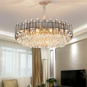 60cm Large Clear Crystal Chandelier Ceiling Light Droplets Pendant Lamp Fixture - Picture 1 of 12