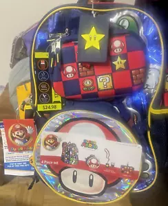 17" Super Mario Bros Rucksack 4-teilig Brotzeittasche Schlüsselband Gadget Etui Luigi Yoshi Set - Bild 1 von 18