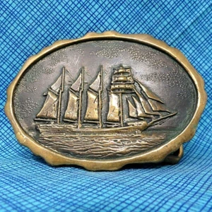 Clipper Ship Belt Buckle Sailing Ocean Vtg 1976 Rams Horn Solid Bronze   .PCB176 - Picture 1 of 7