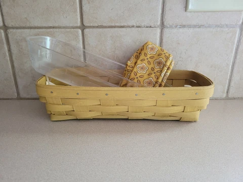 LONGABERGER MAPLE LEAF YELLOW CRACKER BASKET, GOLDEN FIELD COOR LINER + PROT NEW Cover