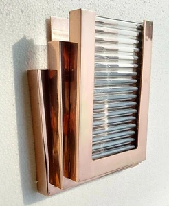 Vintage Old Art Deco Skyscraper Copper & Glass Rod Ship Light Wall Sconces Lamp - Picture 1 of 7