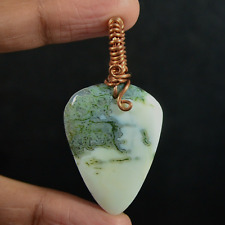 Moss Agate Cabochon Necklace Horseshoe Nail Copper wire wrap Handmade Pendant