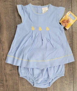 Baby Girl Clothes New Vintage Carter's 3-6 Month 2pc Blue 3 Little Duckie Dress - Picture 1 of 3